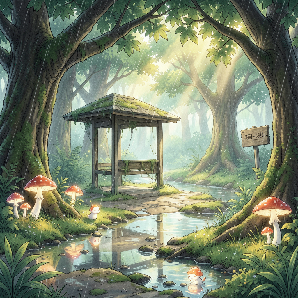 Rainy Forest Bus Stop